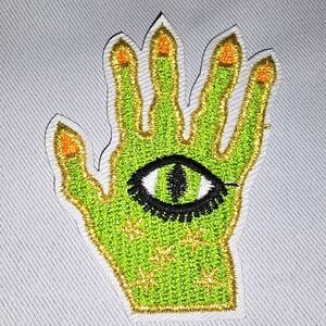 Green and Gold Embroidered Patch with Eye Design NWOT unbranded